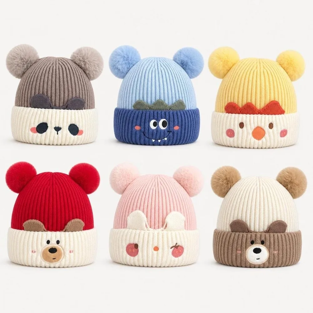 Cute Thickened Knitted Hat Ball Windproof Ear Protection Cap Cold Proof Warm Hat Winter