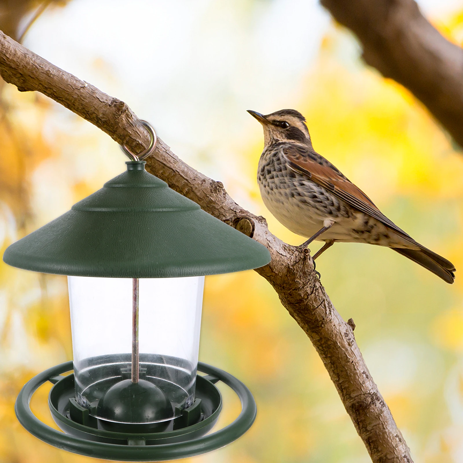

Bird Feeder Plastic Hanging Container for Gardens Weather Resistant Reusable Easy Clean Retro Backyard nament