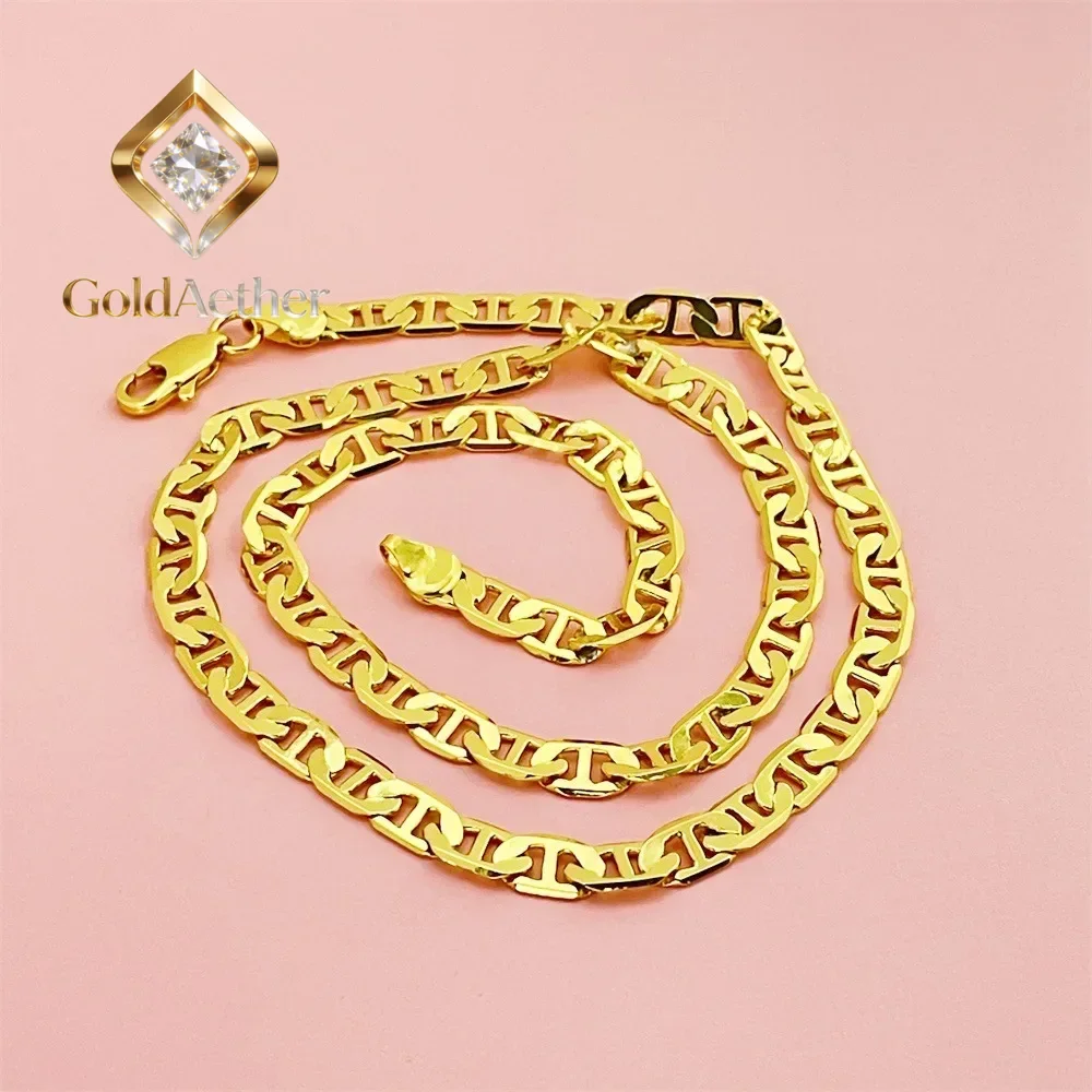 

GoldAether Luxury 18K AU750 Pure Gold real gold Men's 6MM Japanese Necklace 45cm 50cm 55cm 60cm