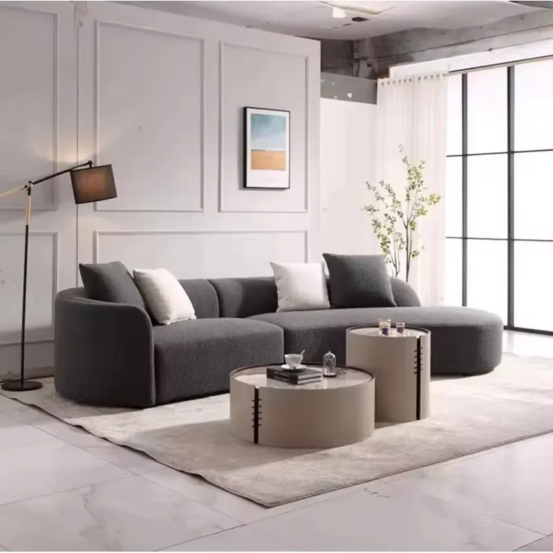 #Modern Simple Design Sectional Sofa Set with Teddy Fabric Wood Frame Sponge Filled Modular Sofa for Living Room