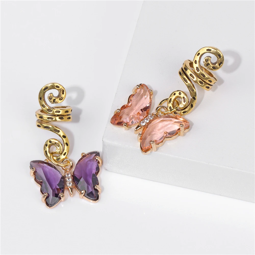 Butterfly Crystal Dreadlock Hair Ring Hairclip For Braid Plait Fashion Purple Crystal Hairpin Accessories Female Jewelry Gift