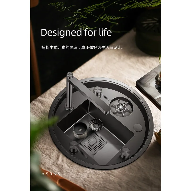 Round Sink Kitchen Black Bar Western Kitchen Island Desk Tea Room Cup Washer Single Slot Invisible Small Round Slot