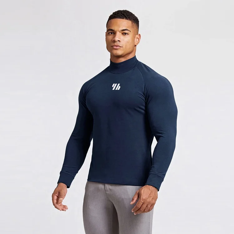 Men Muscle Shirts Turtleneck Long Sleeve Quick Dry Slim Fit for Men Workout Gym Fitness Underwear Tee Shirt