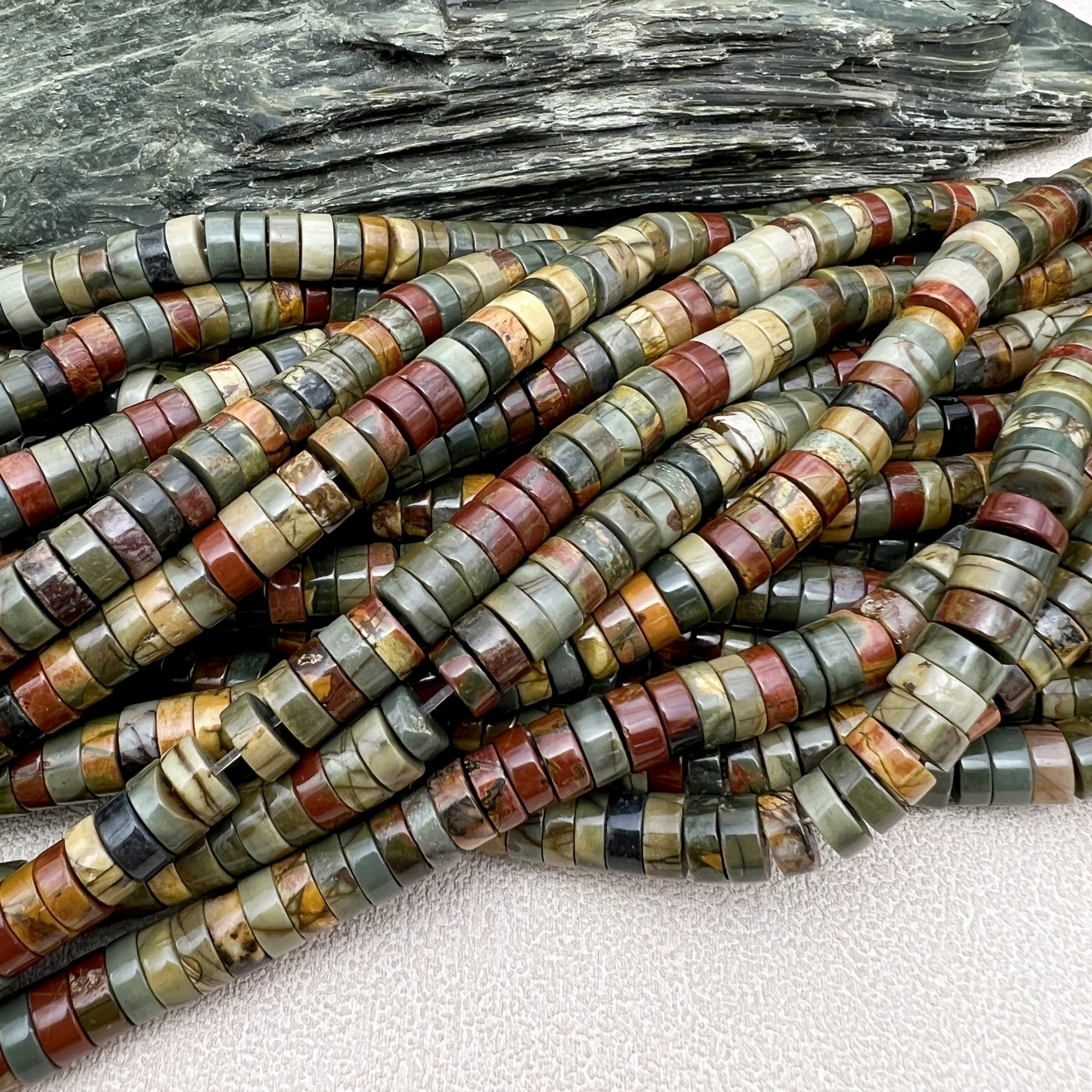 2Strands/Lot 3x8MM Natural Stone Picasso Jaspers Wheel Loose Beads For DIY Jewelry Making