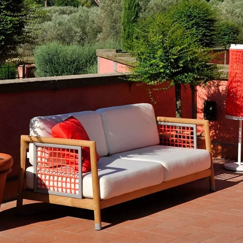 Hot Selling Courtyard Garden Waterproof Sofa Hotel Villa Balcony Model Room Solid Wood Teak Rope Woven Sofa