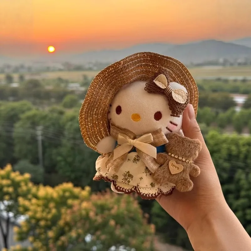 Sanrio Hello Kitty Maillard couleur Style pastoral robe florale câlin ours doux en peluche jouet porte-clés clé mignonne Anti-perte sac charme cadeau