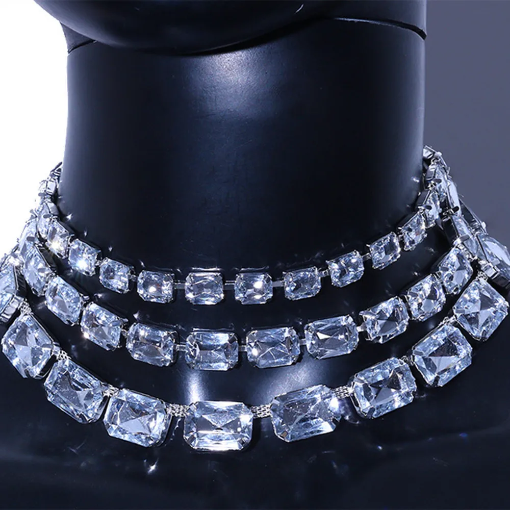 Handmade Luxury Crystal Geometric Water Drop Choker Necklaces for Women Shiny Rhinestone Irregular Short Clavicle Chain Necklace