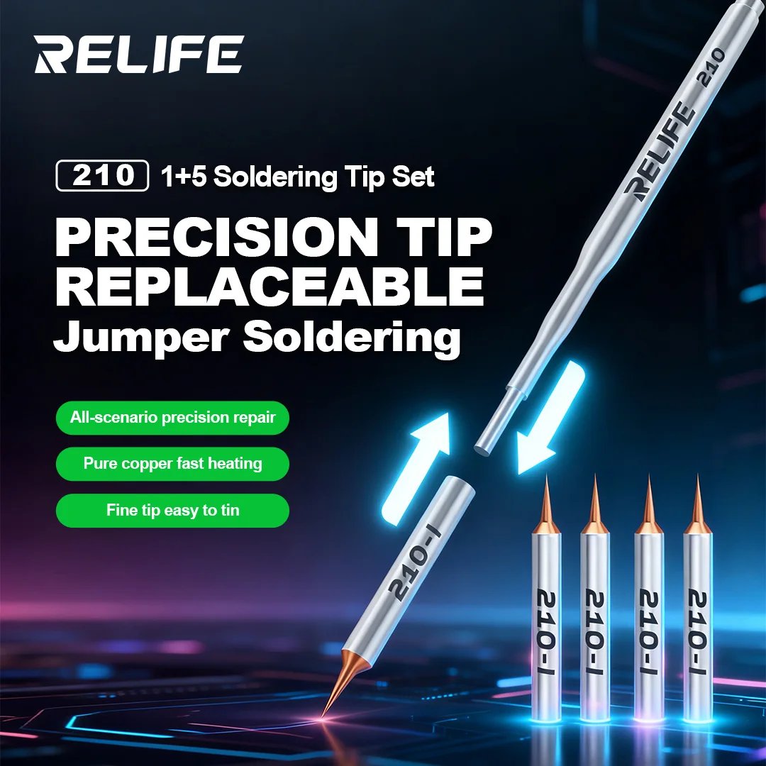 RELIFE 210 Replaceable Jumper Soldering Tip Set Fine Tip Easy to Tin Heats up Quickly Precision Tip Replaceable