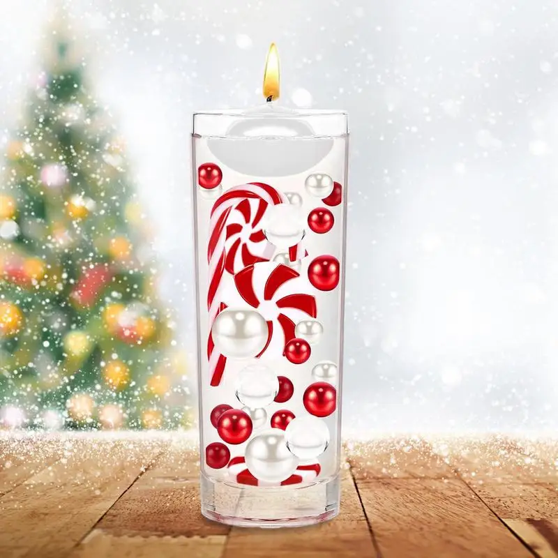 Świąteczny wypełniacz wazonu Koraliki Białe i czerwone Candy Cane Perłowe koraliki Akrylowy wypełniacz wazonu świątecznego Świąteczny wypełniacz z pływających pereł