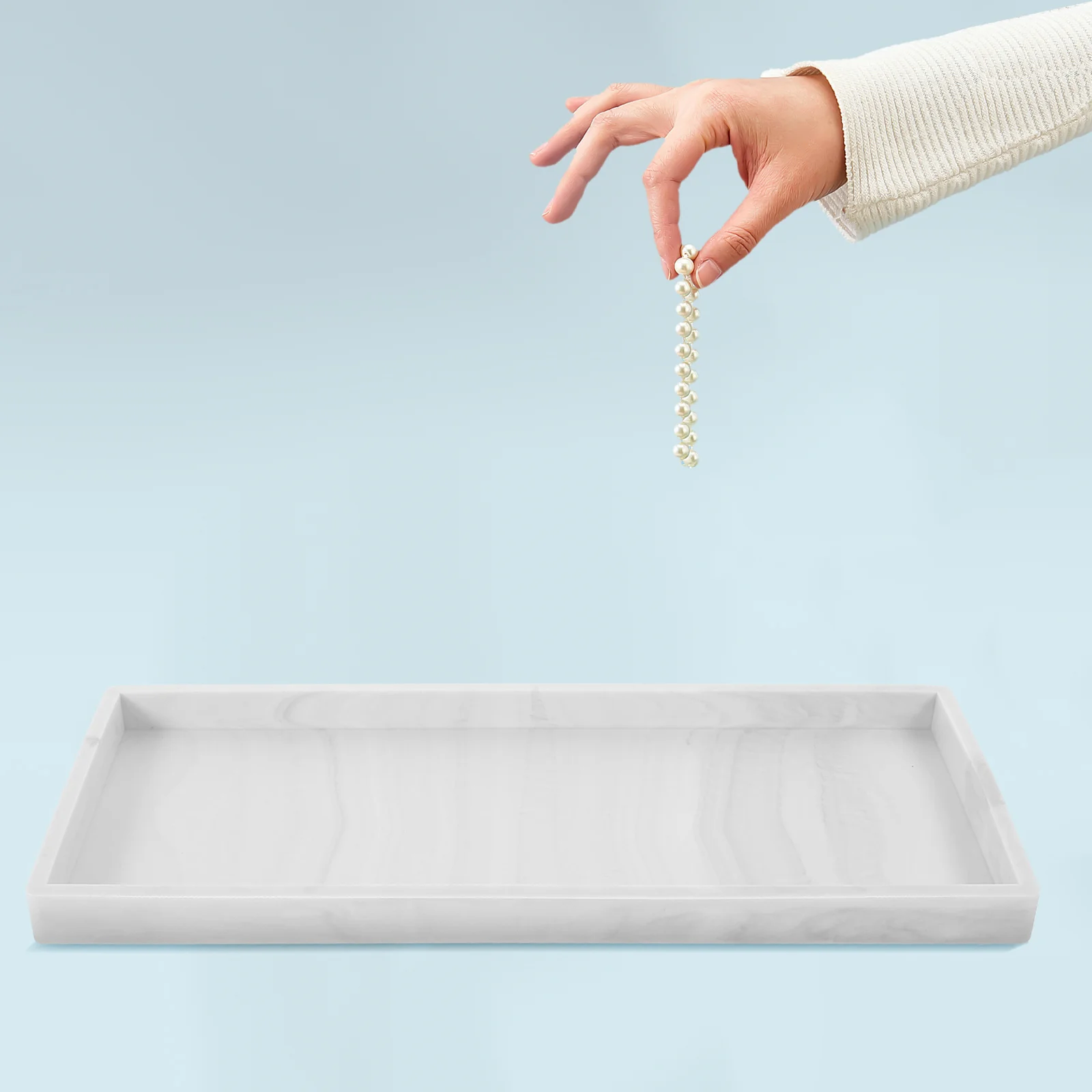 

Silicone Vanity Tray Flexible Soft Bathroom Countertop Tray Shatterproof Soap Dish for Shampoo Perfume Jewelry Organizer Storage