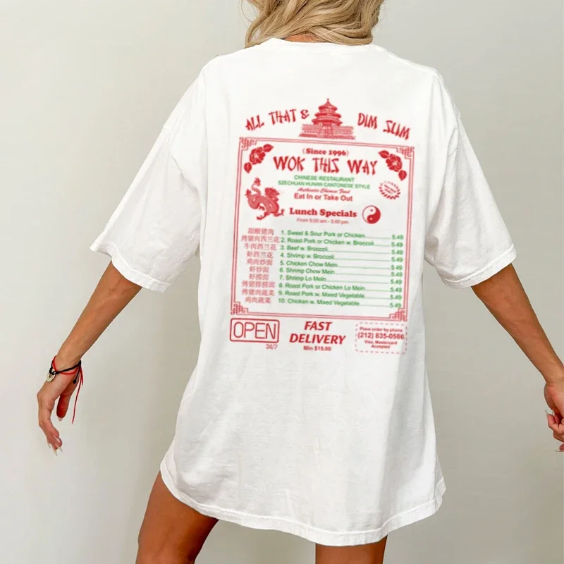Chiลskie jedzenie damska Oversized Streetwear T Shirt zabawny smakosz koszulki z nadrukami Vintage Cool Dim Sum T-shirty Unisex odzieลผ Retro
