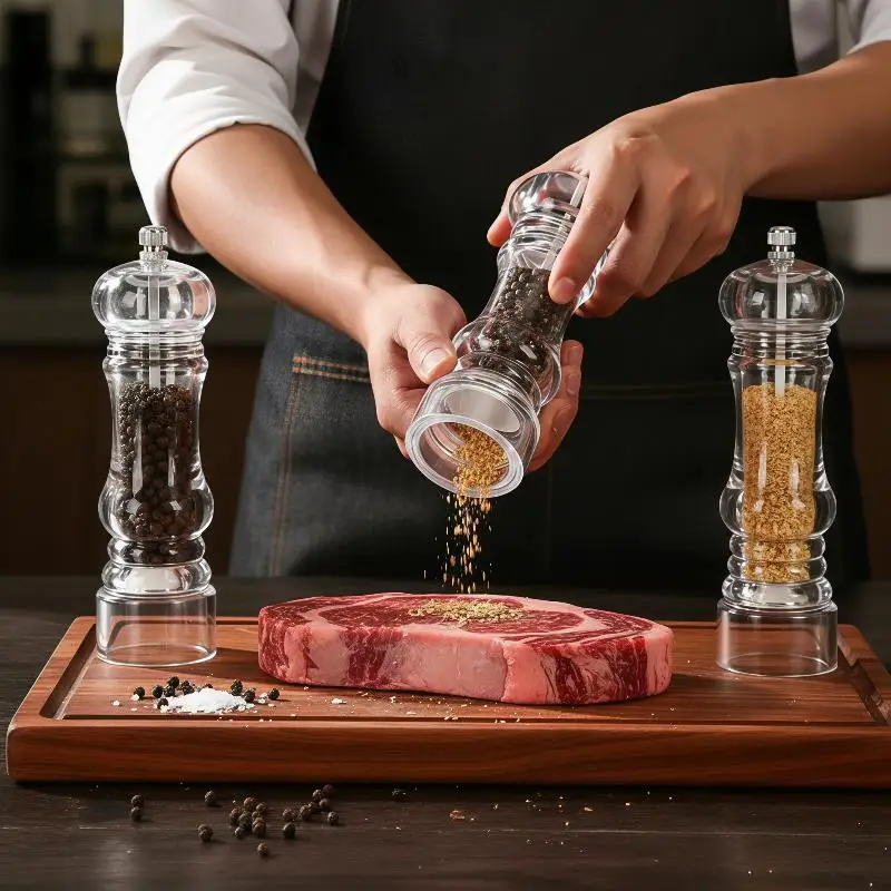 Pepper Salt Grinder Acrylic Shaker Adjustable Ceramic Grinding Core Non Slip Base for Kitchen Daily Seasoning Use