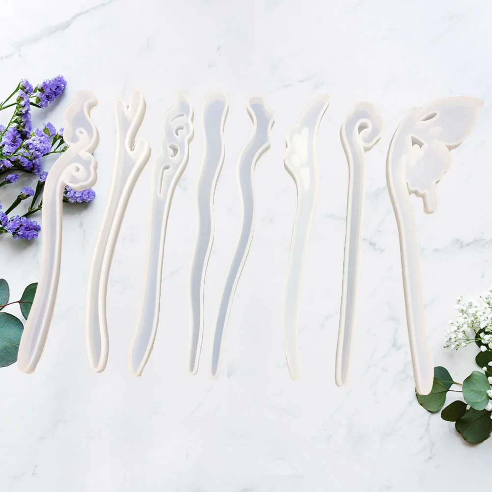 

8pcs Diy Crystal Epoxy Hairpin Mold Resin Crafts Making Tool Durable Easy Storage Mixed Style White For Polymer Clay Wax