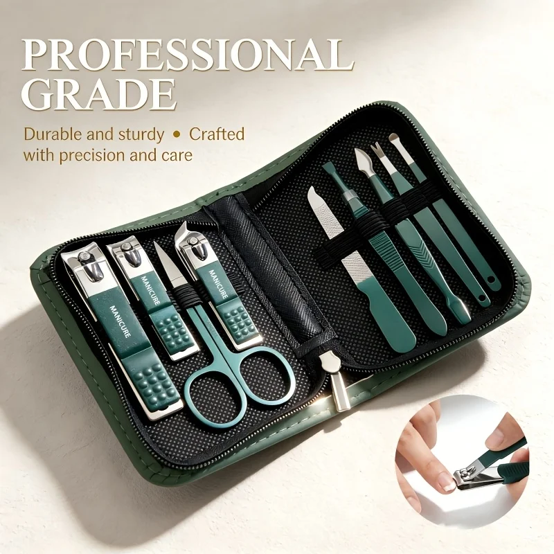 6/9-teiliges tragbares Nagelpflege-Set mit Nagelhauttrimmer, Zehennagelschere, Ohrnagelfeile, Pinzette, geeignet für Reisen und Zuhause