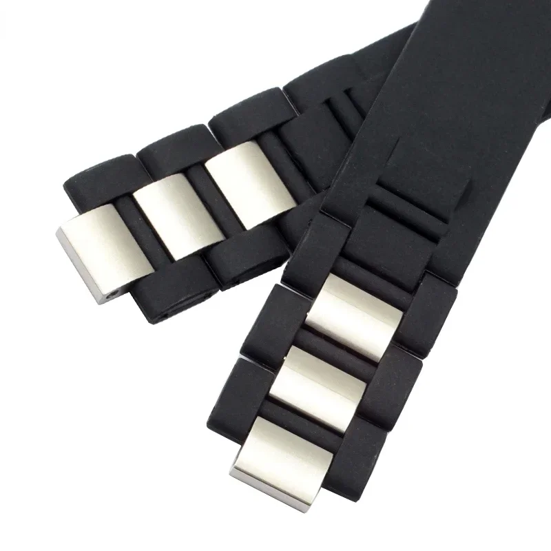 Raised Mouth Silicone Strap for Cartier 21th Century Folding Buckle Black White Rubber Watchband Accessories 20 * 10mm