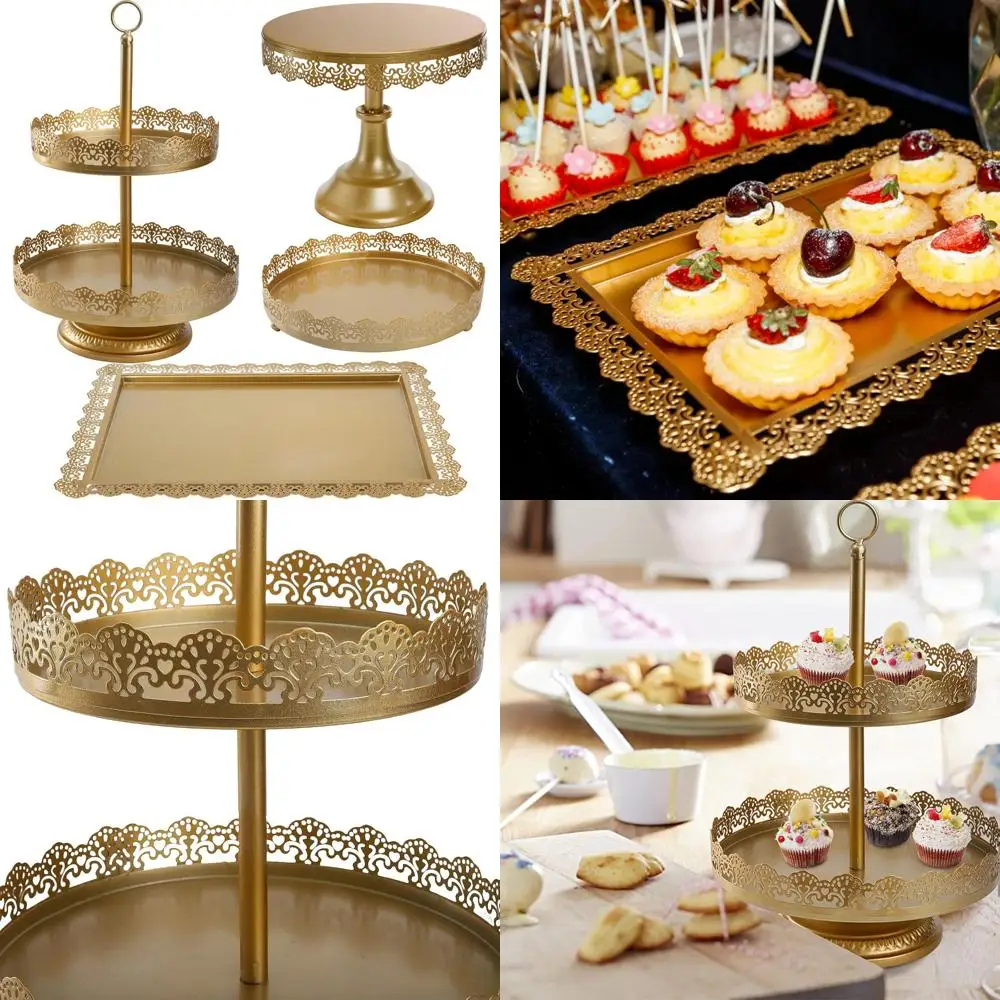 

Многоярусные металлические подставки для торта — набор держателей для кексов из 4 предметов для демонстрации десертов, сервировочных тарелок и фруктовых композиций из конфет
