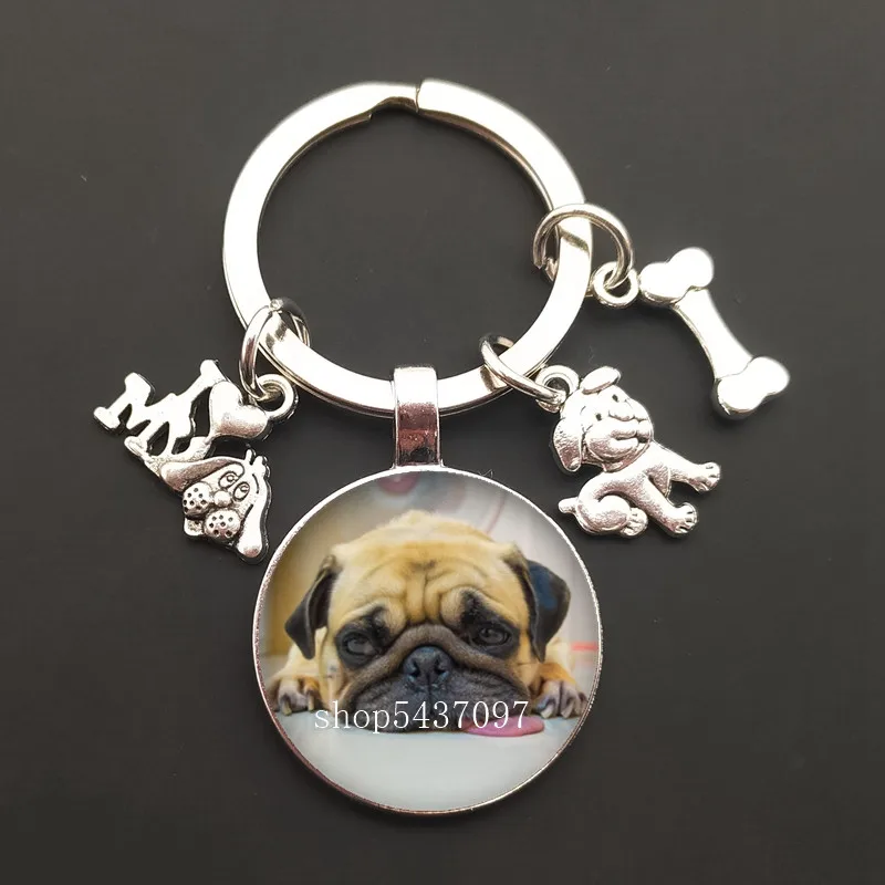 Cute animal beagle pug dog glass cabochon poodle teddy art picture glass dome DIY handmade jewelry key chain