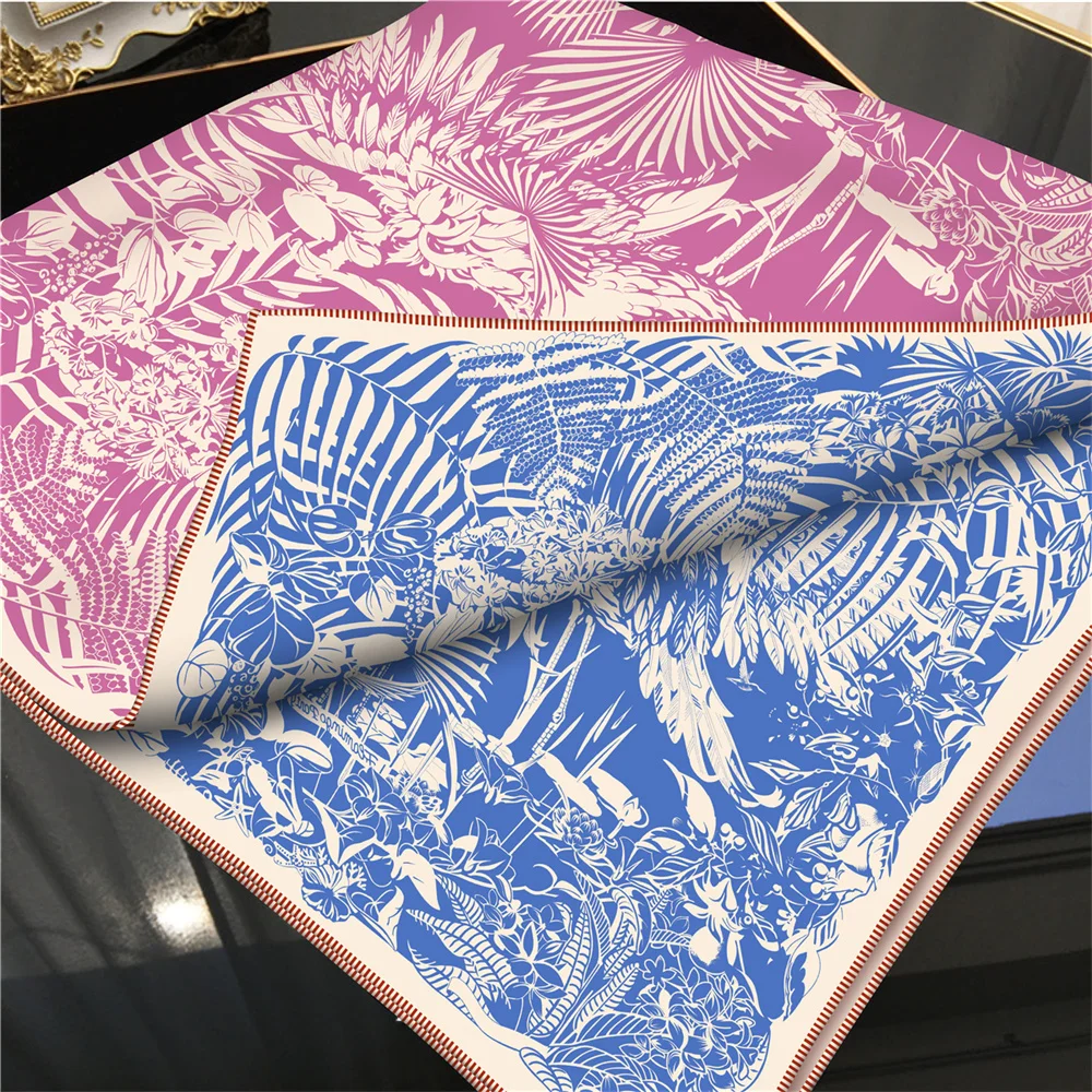 POBING Handgerollt Twill Seidenschal Frauen Wald Doppelt Gedruckt Quadratische Schals Wraps Echarpes Foulards Femme Hijab 90CM – Detail 10
