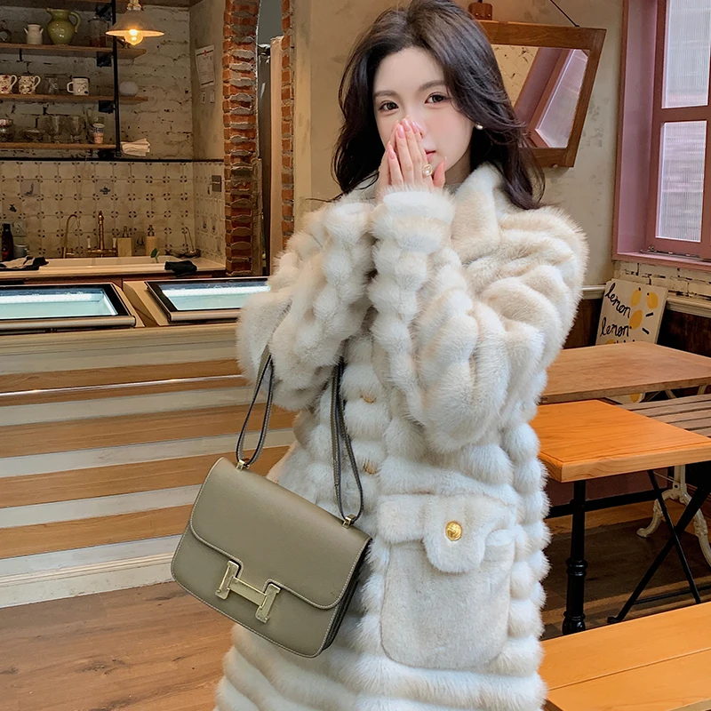 2025 نماذج جديدة الشتاء النساء الموضة الدافئة الطبيعية الجديدة الفاخرة الراقية Stylelong كم موضة معطف دافئ #3