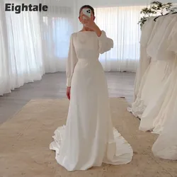 Eightale Arabic Wedding Dress Customized O-Neck A-Line White Ivory Simple Long Sleeves Bridal Gown Vestido De Noiva