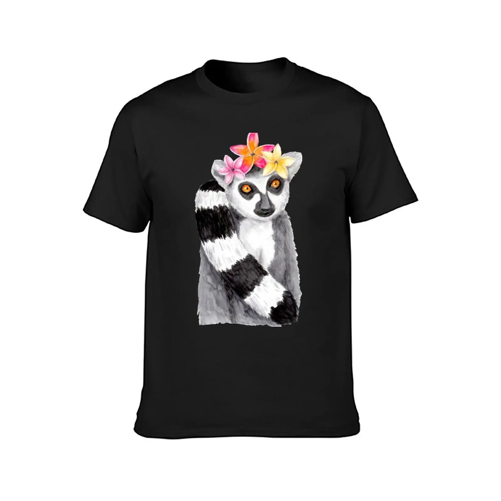 Ring-Tailed Lemur with Flowercrown - Watercolour Painting T-Shirt vintage clothes new edition vintage mens funny t shirts