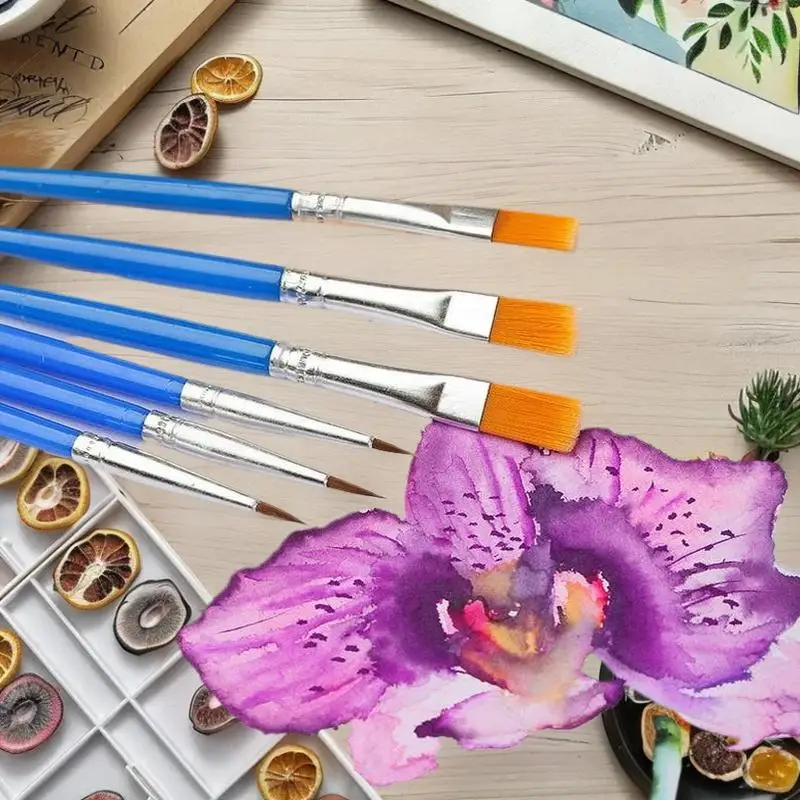 New Painting Brushes Set Art Round Flat Hair Nylon Hair Paint Brush For Oil Acrylic Watercolor Kids/Artists/Beginners/Students