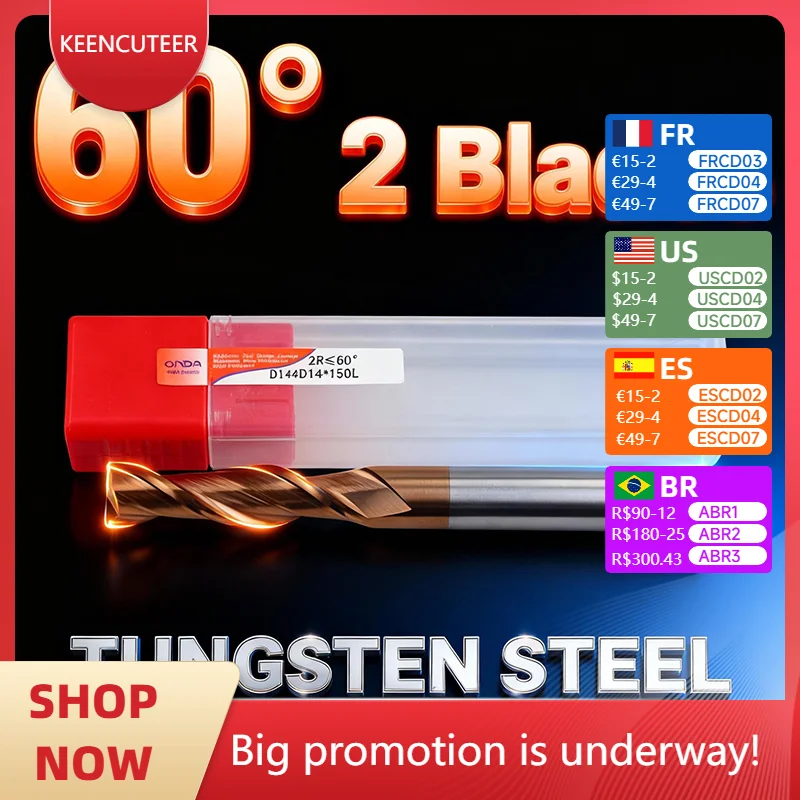 

Фреза концевая твердосплавная HRC60 с 2 зубьями, из вольфрамовой стали, для ЧПУ, для обработки стали, нержавеющей стали, алюминия