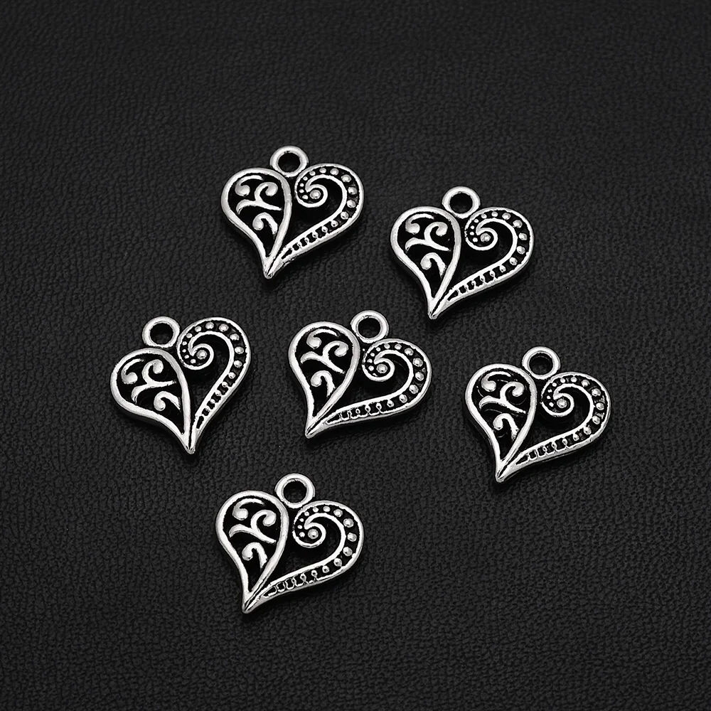 20pcs/lot--14x14mm Heart Flower Charms Pendants For Diy Jewelry Making Findings Supplies Accessories Wholesale Bulk Items