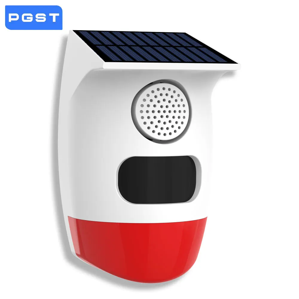 PGST 120dB Independent Solar Alarm Detector PIR Infrared Motion Sensor Horn Siren Home Security Protection Outdoor Waterproof