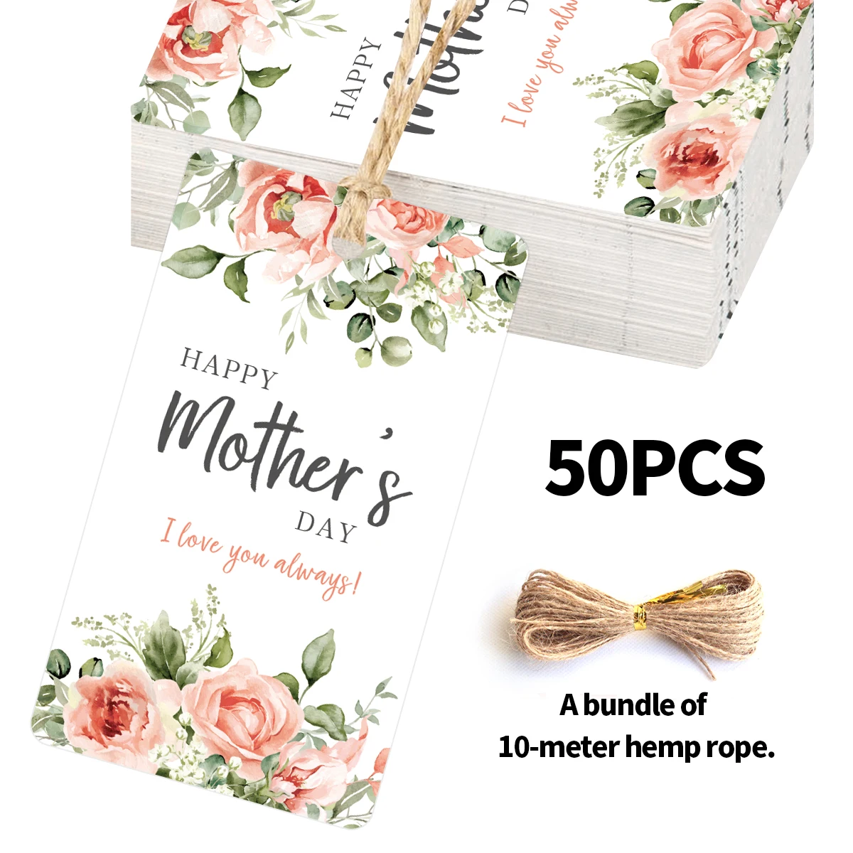 50pcs Romantic Mother's Day Gift for Mom Perfect Hanging Wooden Signage Plaque Room Decorative Mural With Perforated Twine