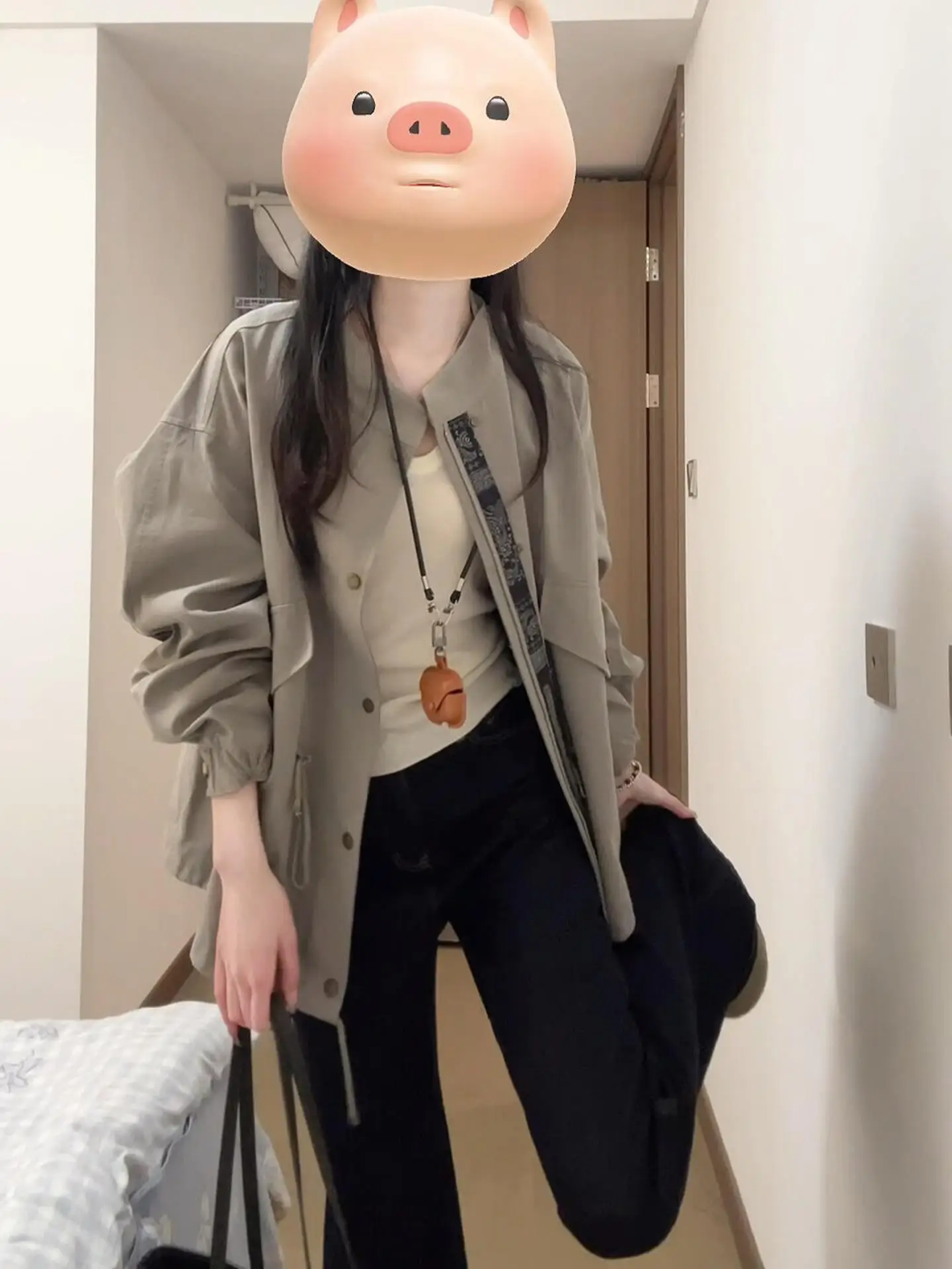 

Chic Lazy Loose Fit Jacket Women's Fashionable Retro Drawstring Stand Collar Top Korean Style Autumn New Arrival