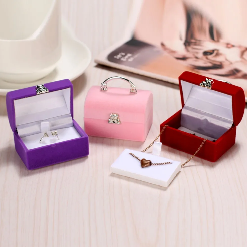 Cute Velvet Creative Ring Case Swan Turtle Earrings Trinket Case Mermaid Bracelet Necklace Ring Display Box Girls