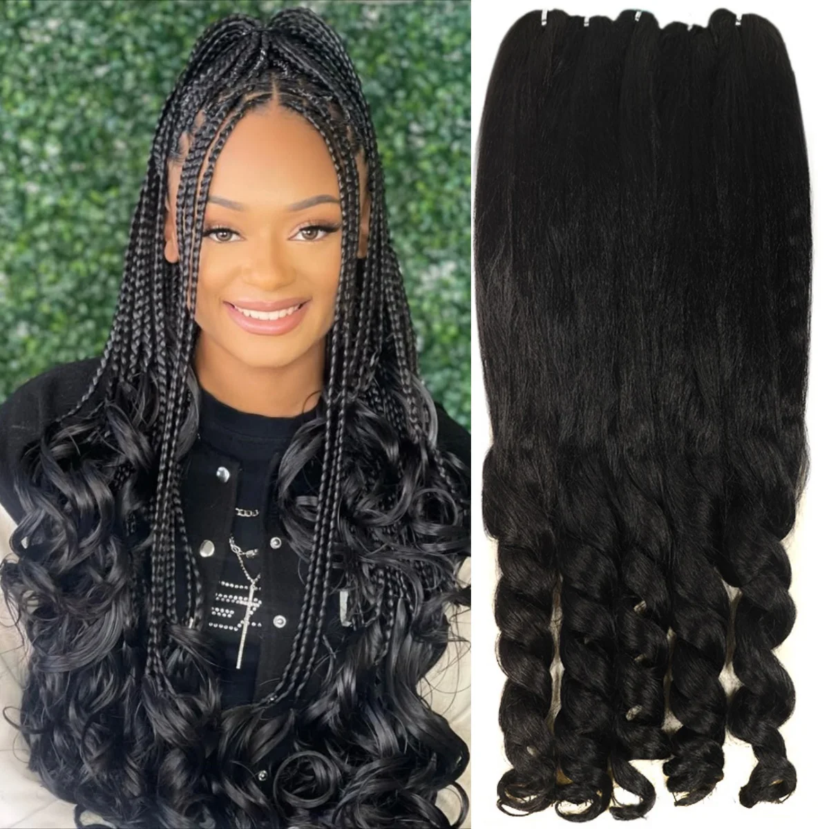 Syntetyczne włosy do warkoczy francuskich boho, kręcone, czarne, wstępnie rozciągnięte, profesjonalnej jakości do warkoczy szydełkowych, ustawianie w gorącej wodzie, 5 paczek/partia