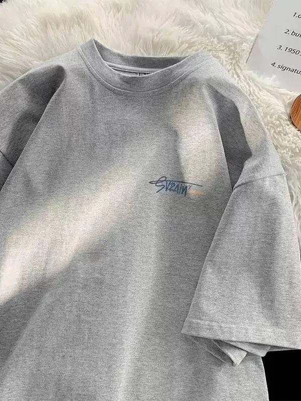 

Summer Short Sleeve T-Shirt Unisex Pure Cotton Trendy Brand Loose Fit round Neck Casual Top for plus Size Men And Women