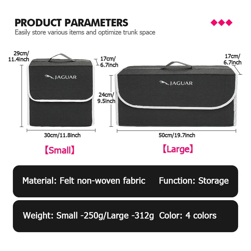 حقيبة تخزين صندوق السيارة من اللباد صندوق منظم كبير جدًا قابل للطي لسيارة جاكوار XK S-Type F-Type X-Type F-Pace I-Pace E-Pace XFR XKR