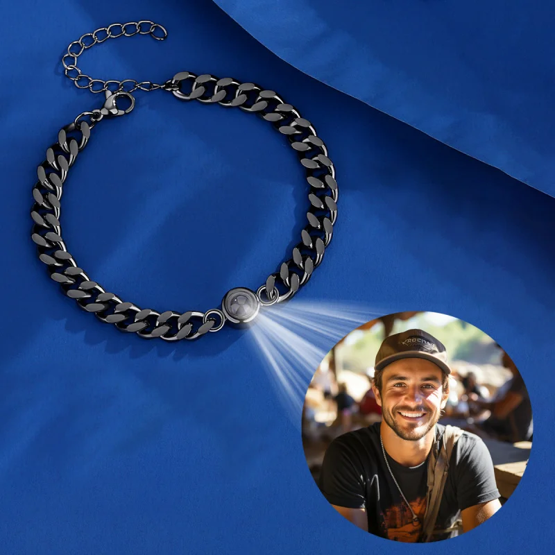 2025 사진 프로젝션이 포함된 새로운 스테인레스 스틸 팔찌 내부에 사진이 포함된 맞춤형 사진 팔찌 맞춤형 사진 팔찌