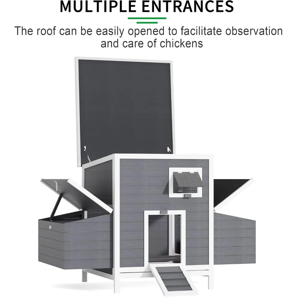 Rumah ayam besar kandang ayam luar ruangan dengan 4 kotak bersarang, kayu ayam rumah tahan air atap ayam coop59l x 31.8W x 38.6H