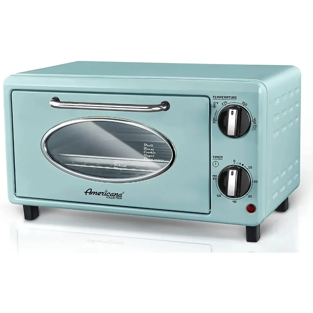 

New Collection Retro 2-Slice Toaster Oven, Mint, Convenient Adjustable Temperature and Timer, 3 Position Rack and Baking Tray