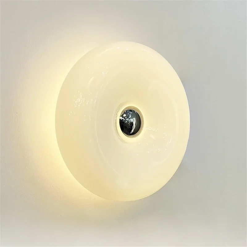 Imagem -02 - Lâmpadas de Parede de Vidro Branco para Quarto Infantil Laranja e Branco Donut Quarto Cabeceira Estudo Personalidade Decoração de Luz de Parede Lâmpada de Mesa Novo