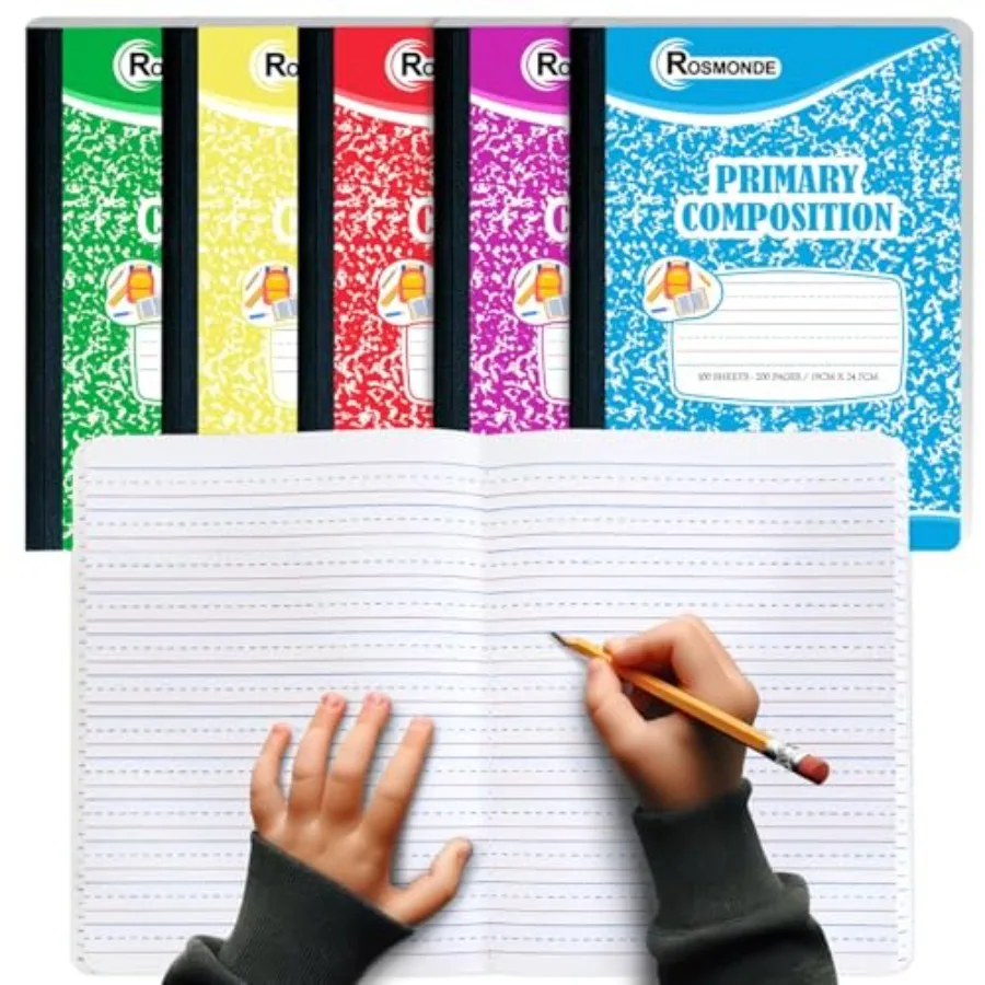 

Composition Notebooks Primary Ruled, 200 Pages 100 Sheets,Color Marble Composition Notebook, Sewn Binding Hard Cover, Primary C