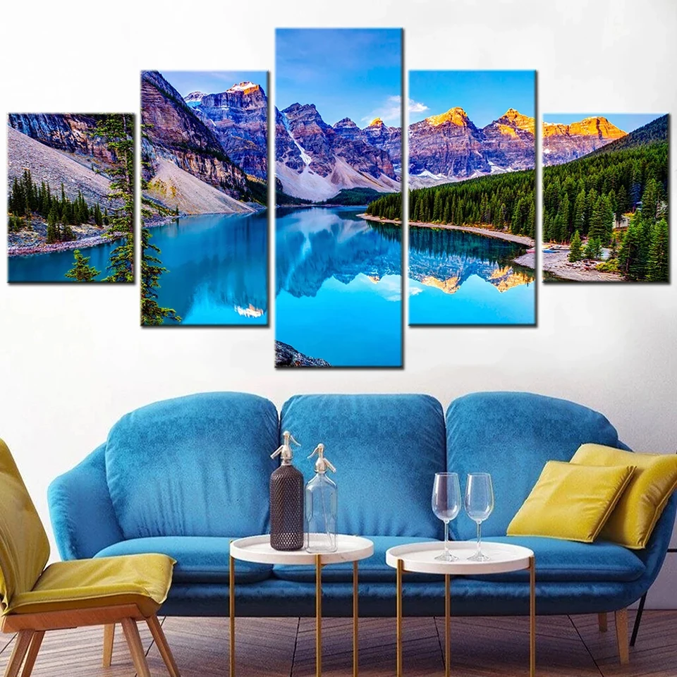 

5-piece lake Mountain landscape painting 5D DIY full square/round diamond cross stitch embroidery Mosaic home decoration 001