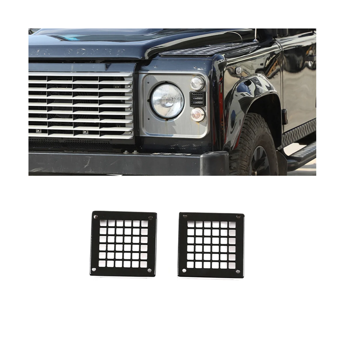 For Land Rover Defender 90 110 130 2004-2019 Car Side Headlight Cover Accessories - Black