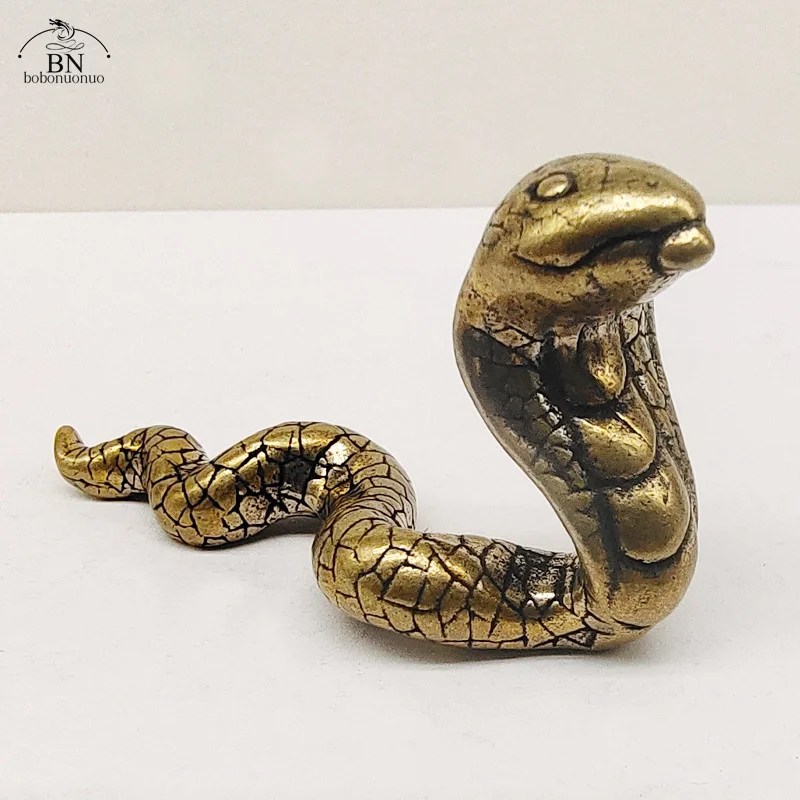 Brass Zodiac Snake Figurines Miniatures Desktop Ornament Tea Pets Home Decoration Crafts Accessories Vintage Animal Small Statue