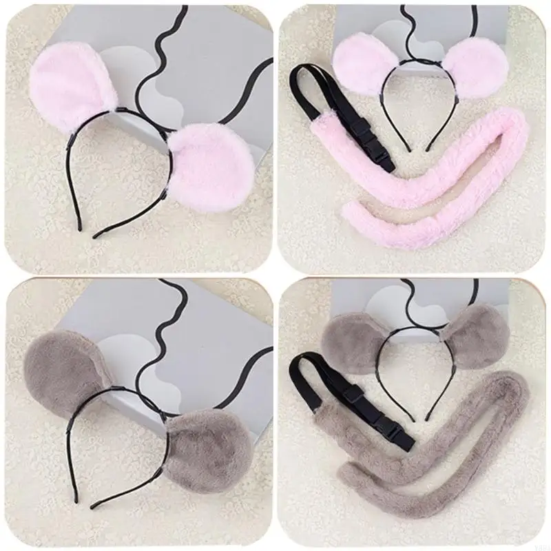 Y88A 3PCS เครื่องแต่งกายเครื่องแต่งกายชุดเมาส์ชุดหนูหูหางคาดศีรษะกระโปรง tutus