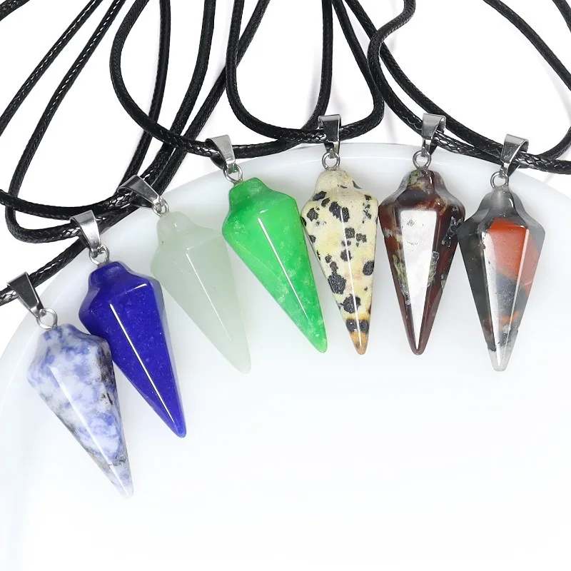 

10pcs Hexagonal Crystal Pendulum Pendant Natural Stone Quartz Point Faceted Gemstone Spiritual Divination Ready Necklace Jewelry