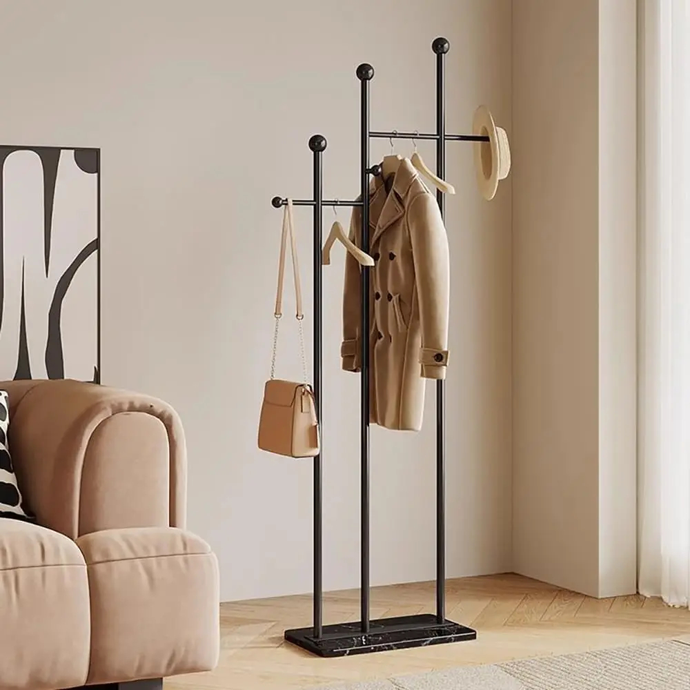 Heavy Duty Metal Coat Rack with Marble Base, Freestanding Clothes Tree for Entryway Living Room Hotel Black