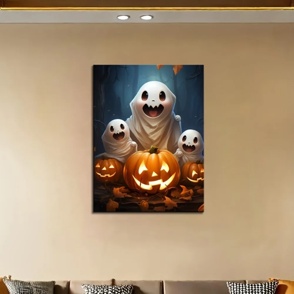 1.5 inch solid wood frame, Halloween pumpkin ghost wall decoration, home and dormitory decoration hanging picture.