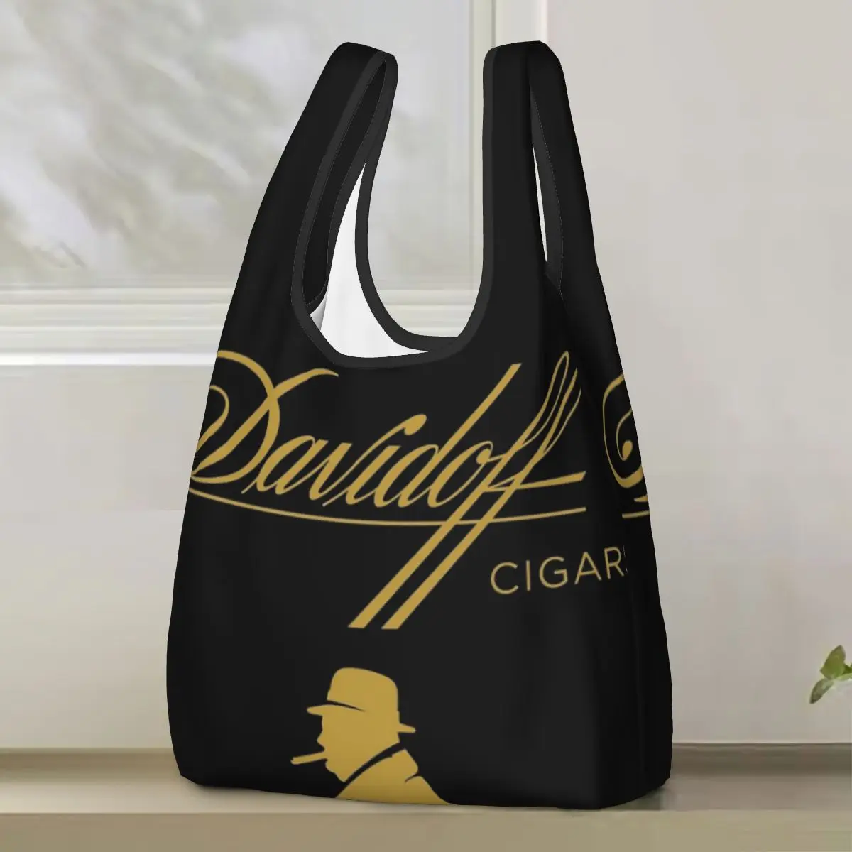 Davidoff Cigars Bolso de compras negro Bolsas de mano portátiles Bolso de hombro plegable Bolso de compras Bolso de comestibles