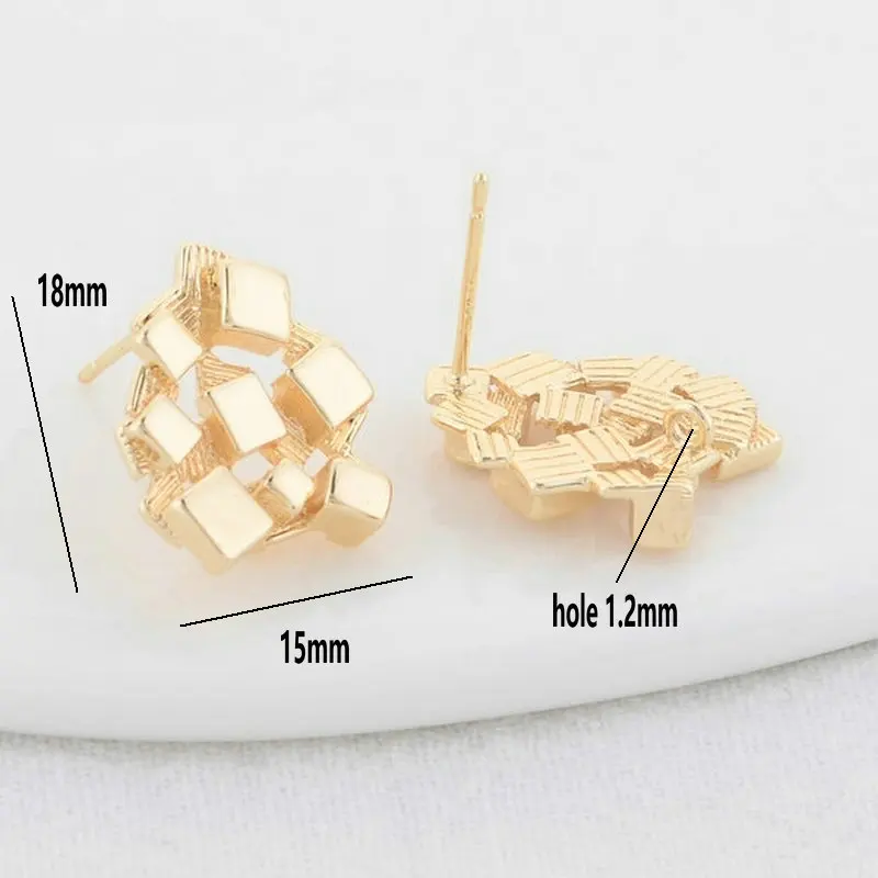 15*18MM 14K Gold Color Plated Brass Warp Stud Earrings High Quality Diy DIY Jewelry Making Finding Accessories