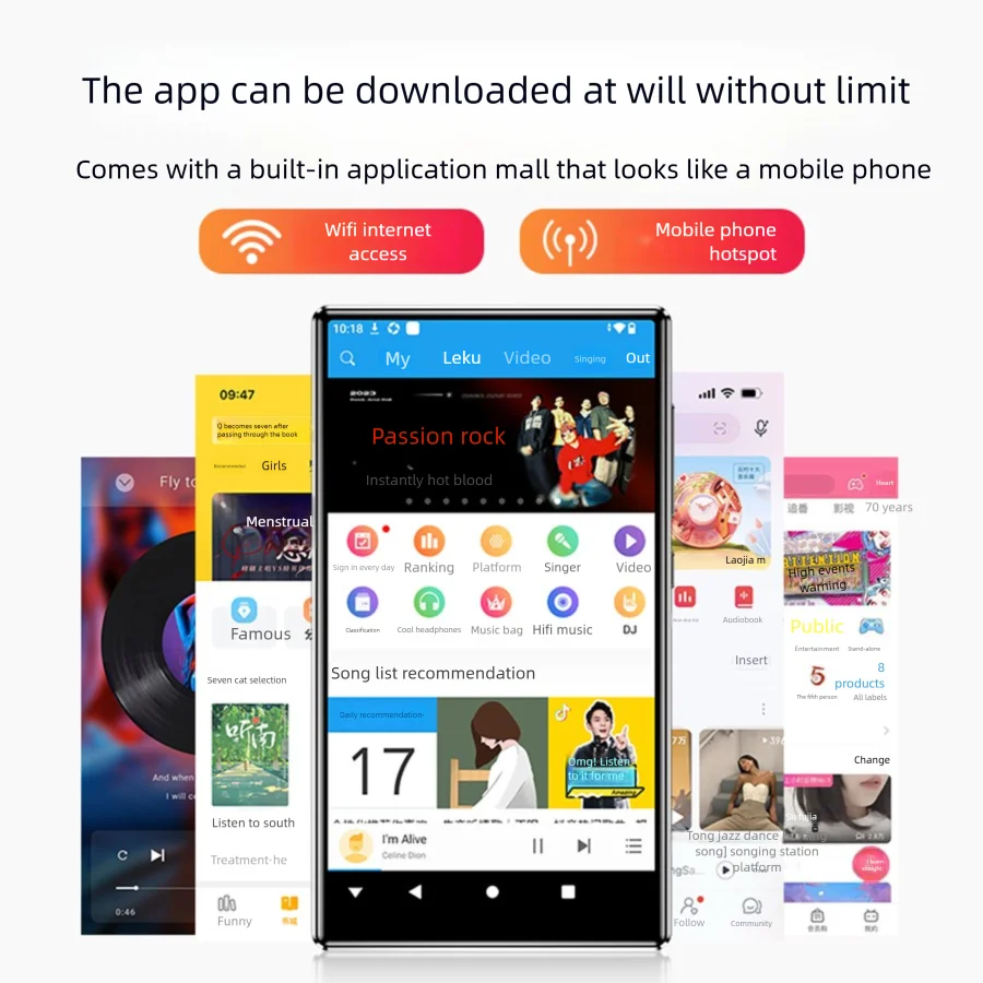 Lettori MP3 e MP4 WiFi Android 13 da 96 GB (64 GB + 32 GB) con touch screen Bluetooth da 5" e registratore vocale con altoparlante, 3 GB di RAM e 32 GB di ROM